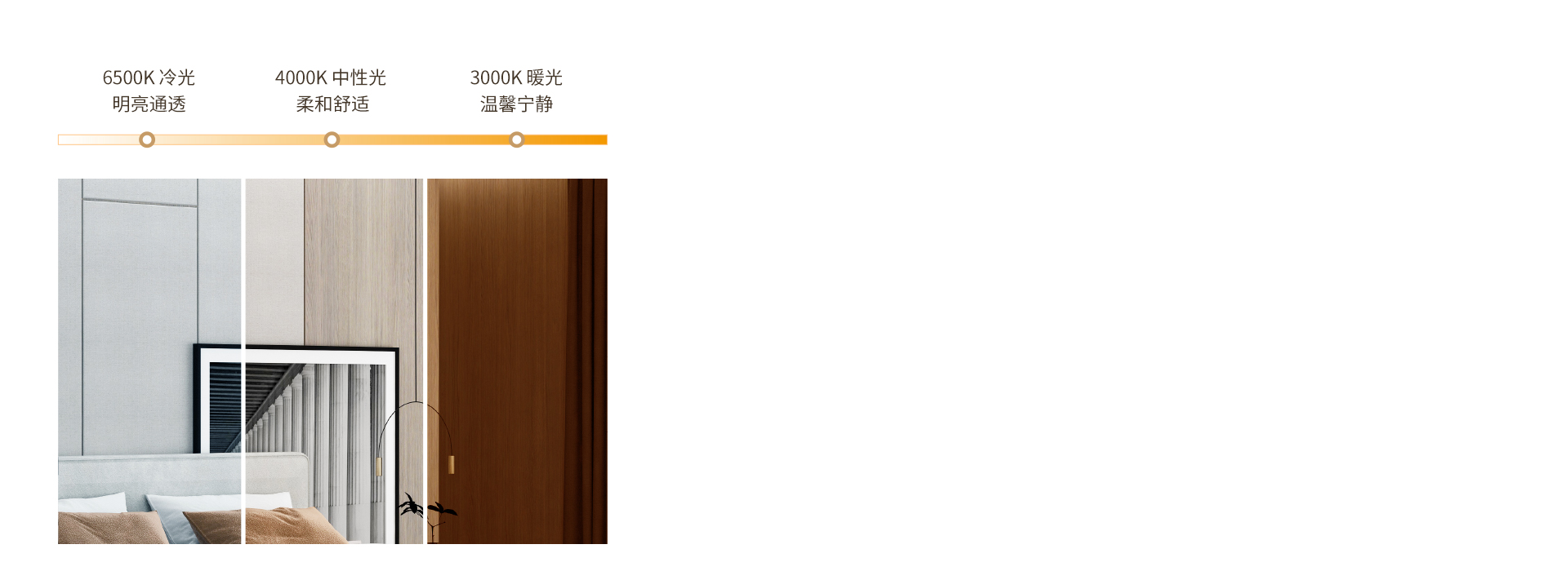 營造多種照明氛圍 可選三色變光產品，根...